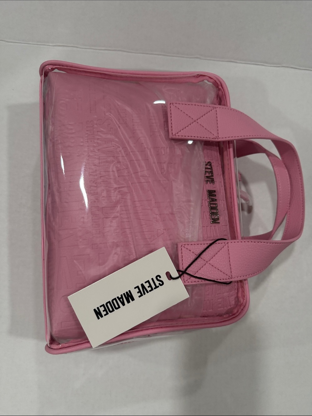 Steve Madden Pink Clear Cosmetic Tote with Inner Pouch
